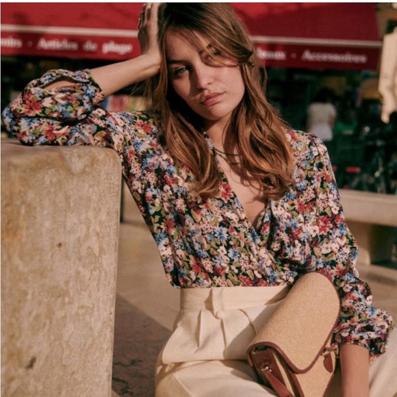 NWT Sezane Abelia Wrap V-Neck Blouse Top Shirt Sézane - Picture 2 of 11